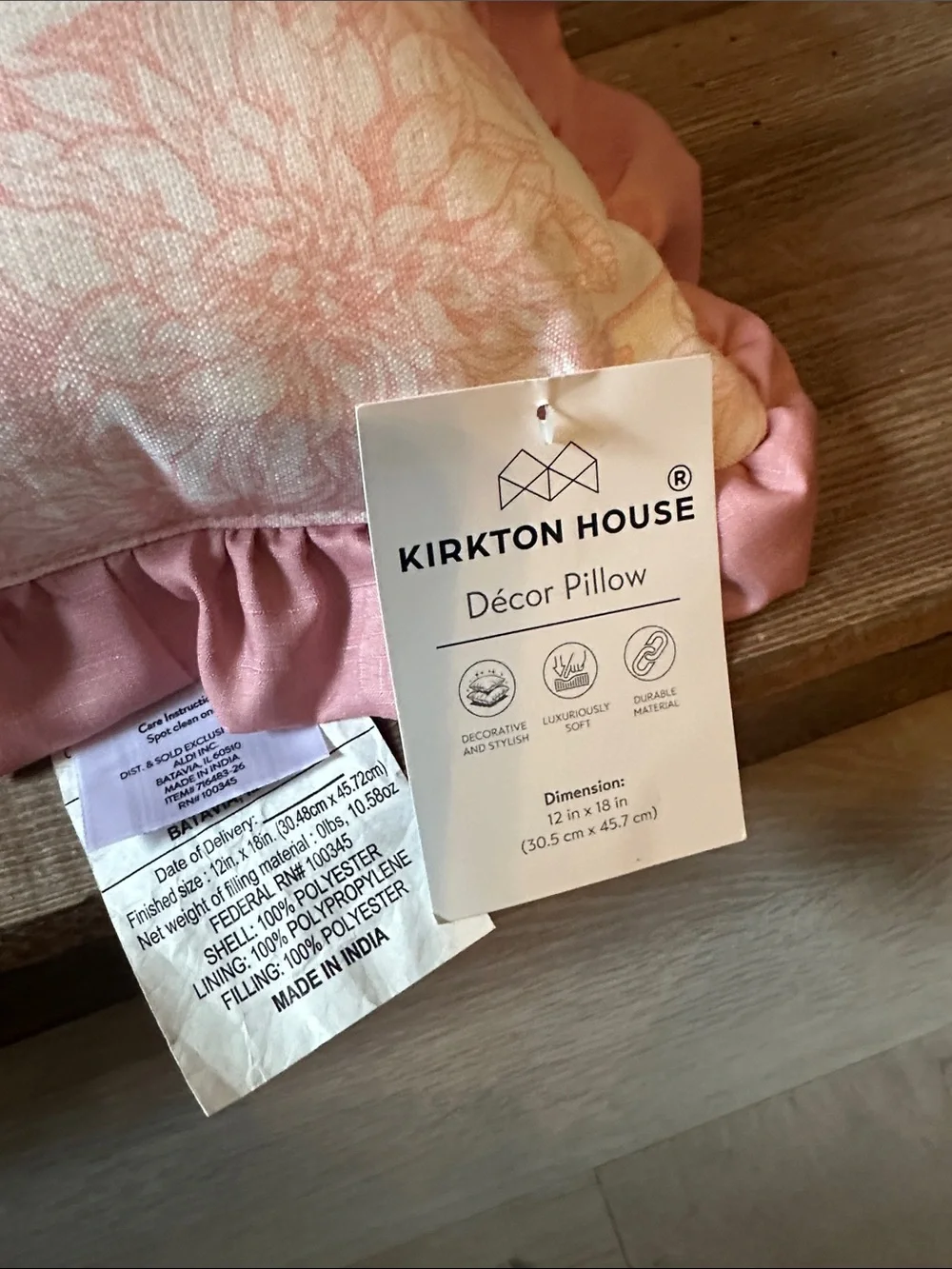 Pink Floral Ruffle Bow Lumbar Pillow